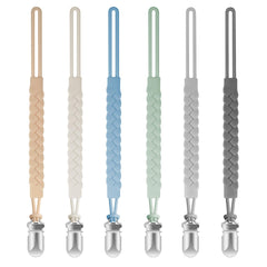 Tender Babe silicone pacifier clip woven rope closeup highlights safe, snag-free design.