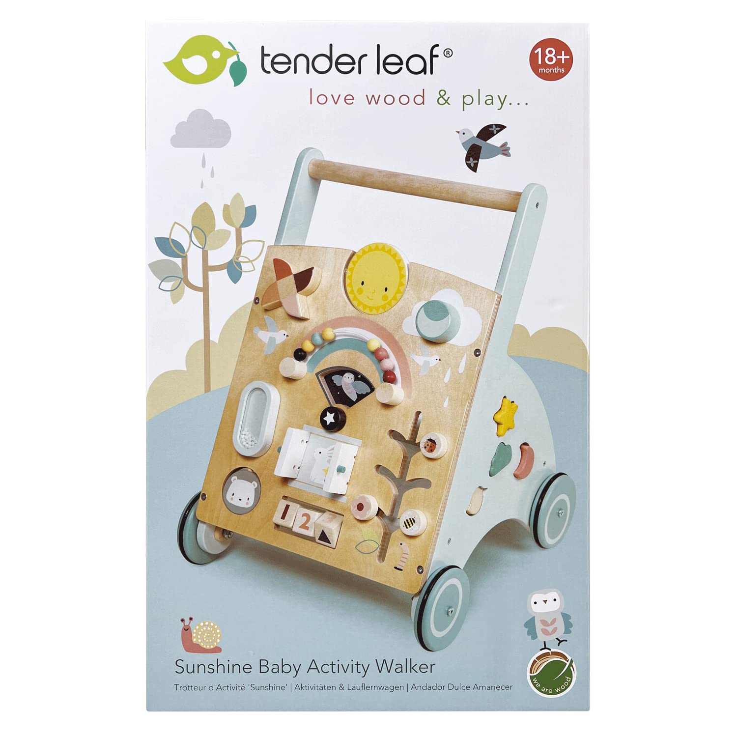 Tender Leaf Toys Sunshine Baby Activity Walker windmill invites tactile curiosity.
