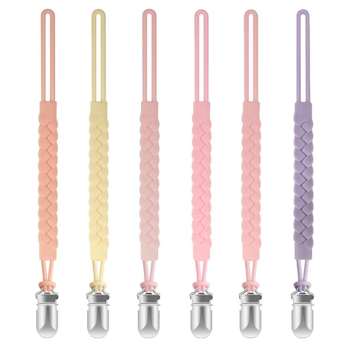 TenderBabe braided silicone pacifier clip in action keeps pacifier accessible