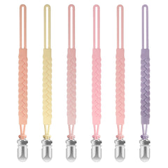 TenderBabe braided silicone pacifier clip in action keeps pacifier accessible