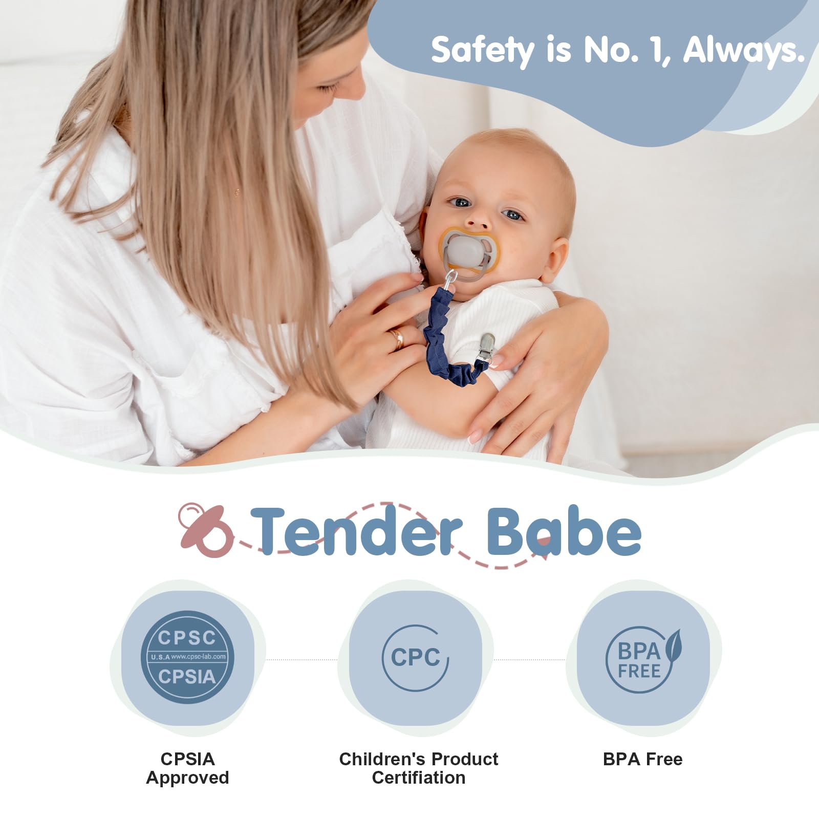 TenderBabe 6-pack pacifier clip packaging makes gifting easy for new parents