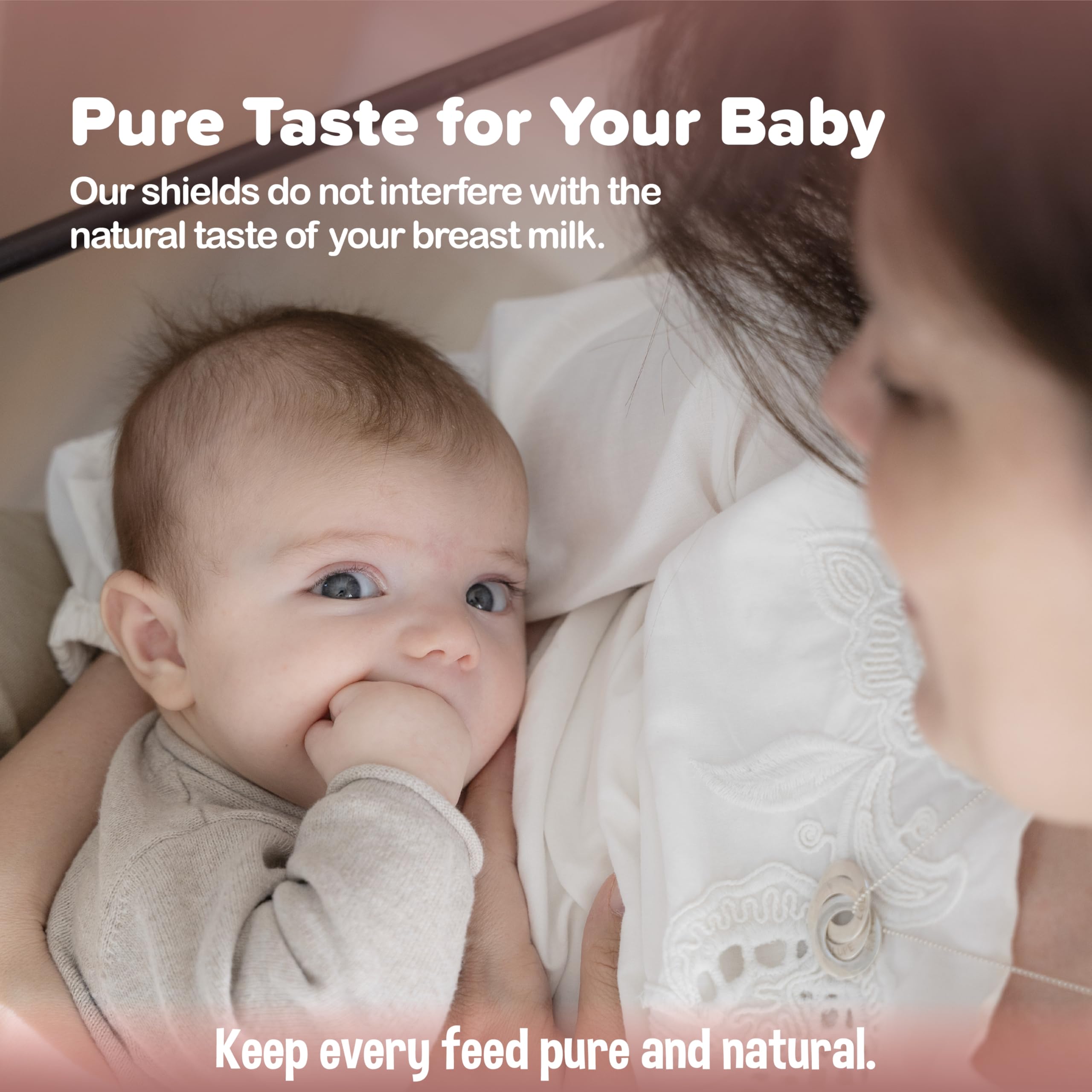 Tendresse silver nursing cups in use, baby-safe for delicate skin.