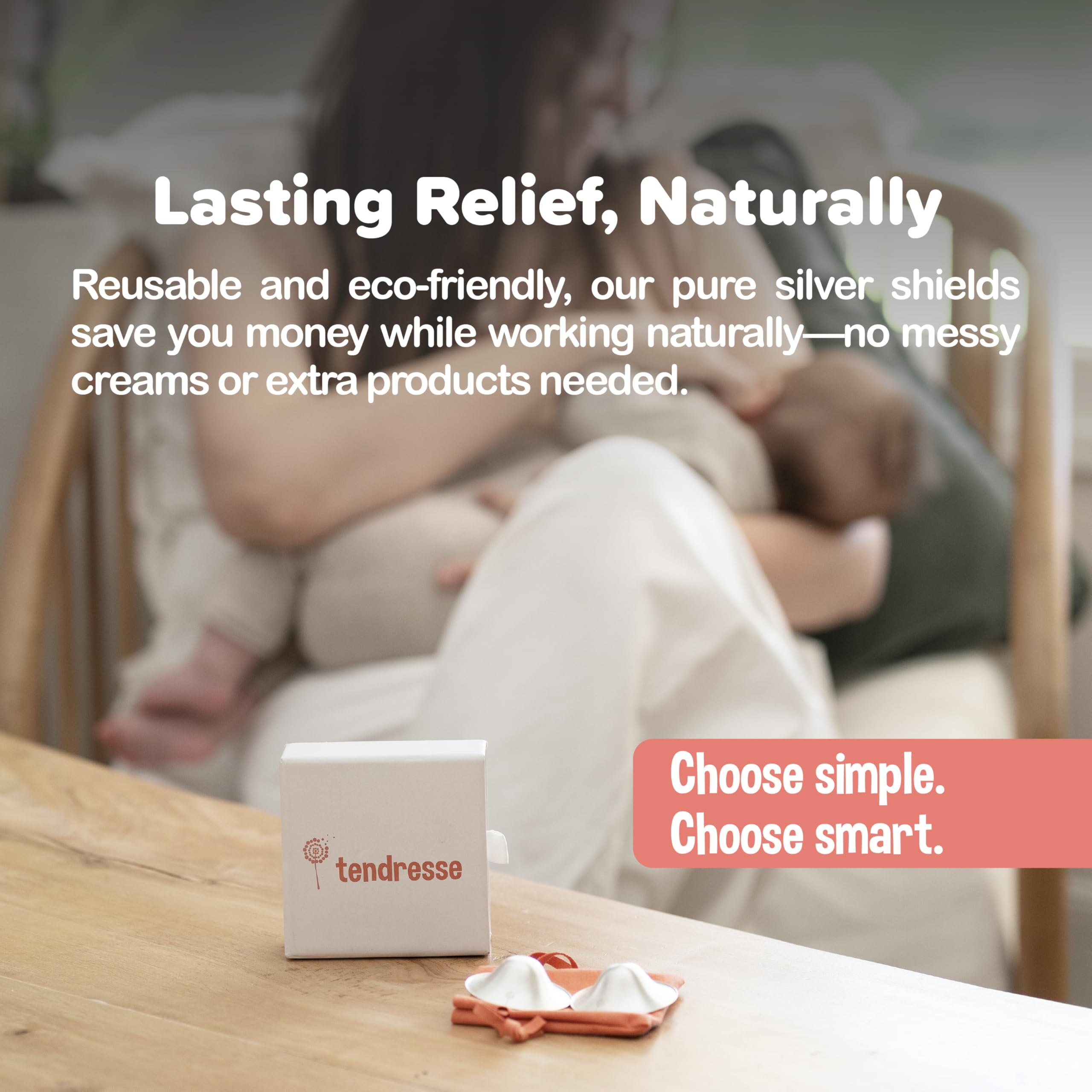 Tendresse silver nursing cups discreet-fit view under a bra for seamless wear.