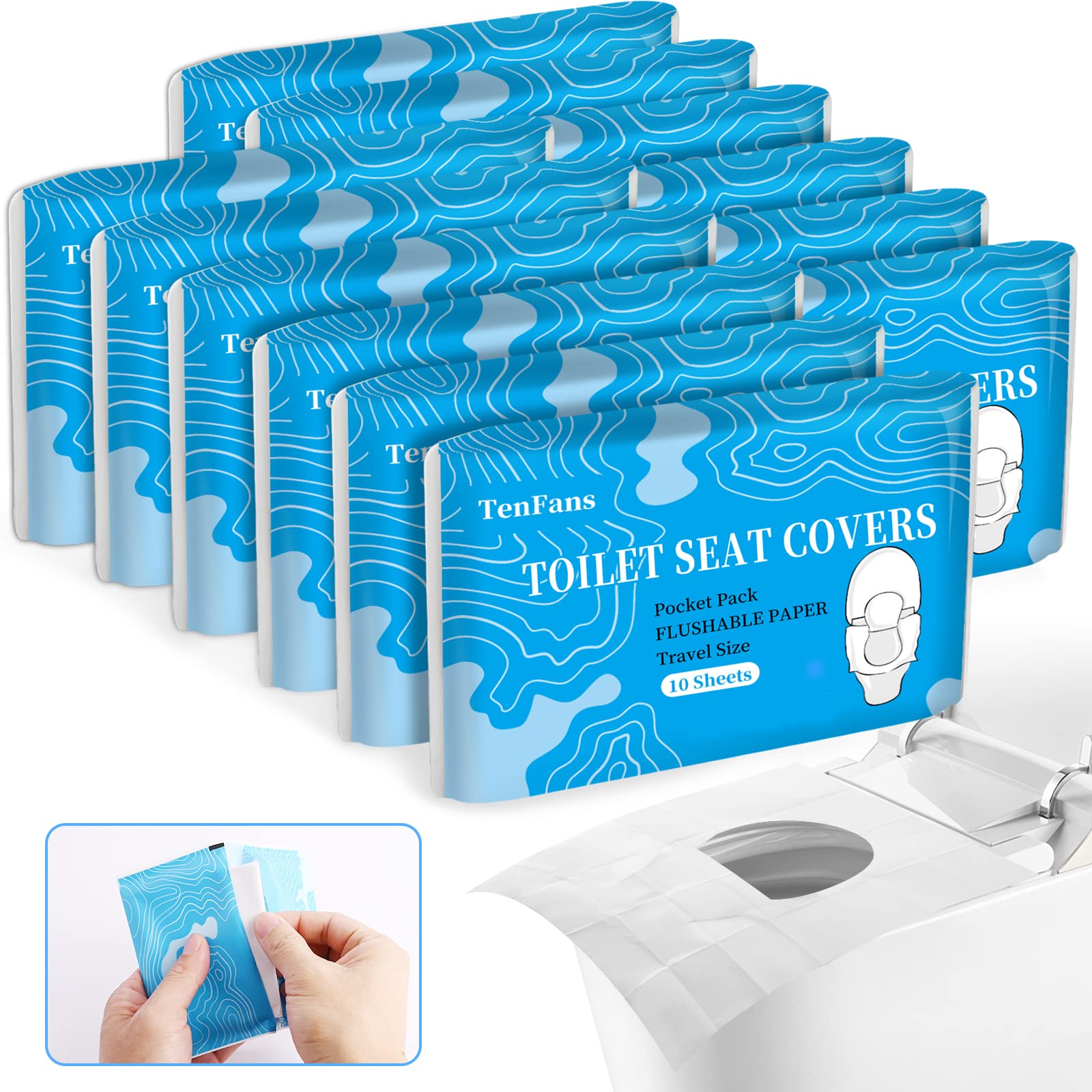 TenFans flushable seat covers pack 120 for portable public restroom hygiene.