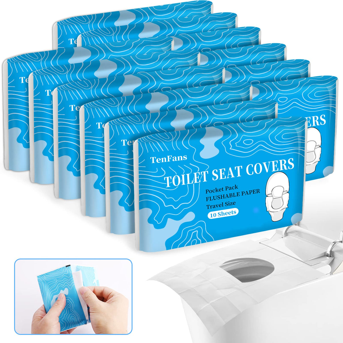 TenFans flushable seat covers pack 120 for portable public restroom hygiene.