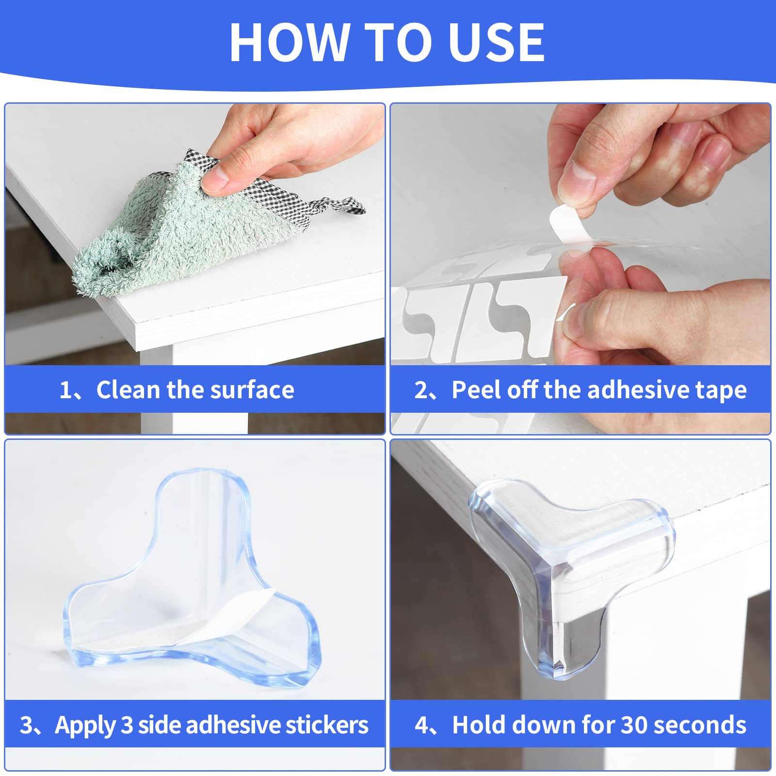 TenLaitech corner protector, transparent design blends with wood grain furniture.