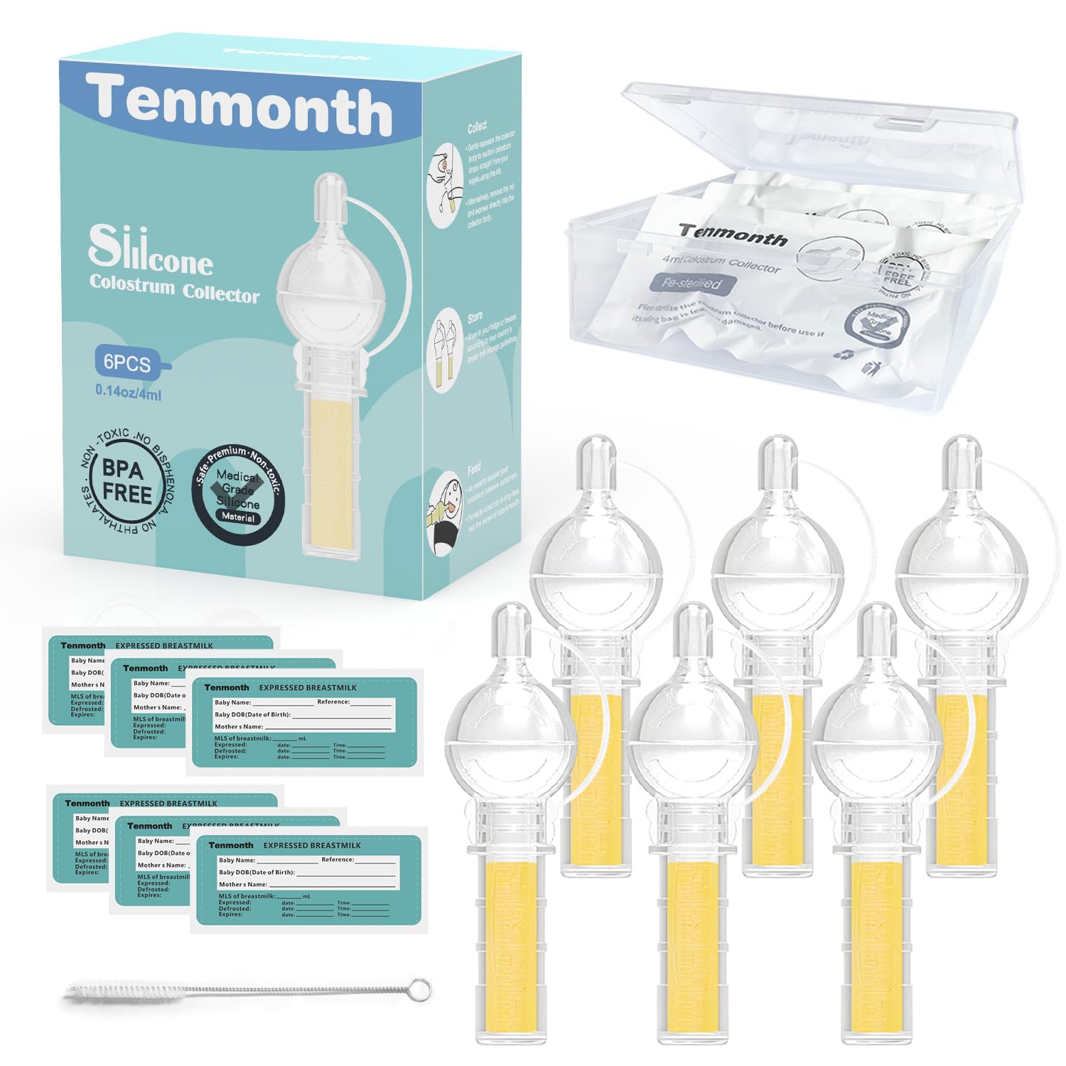 Tenmonth colostrum collector kit packaging shows organized six-pack set for storage.