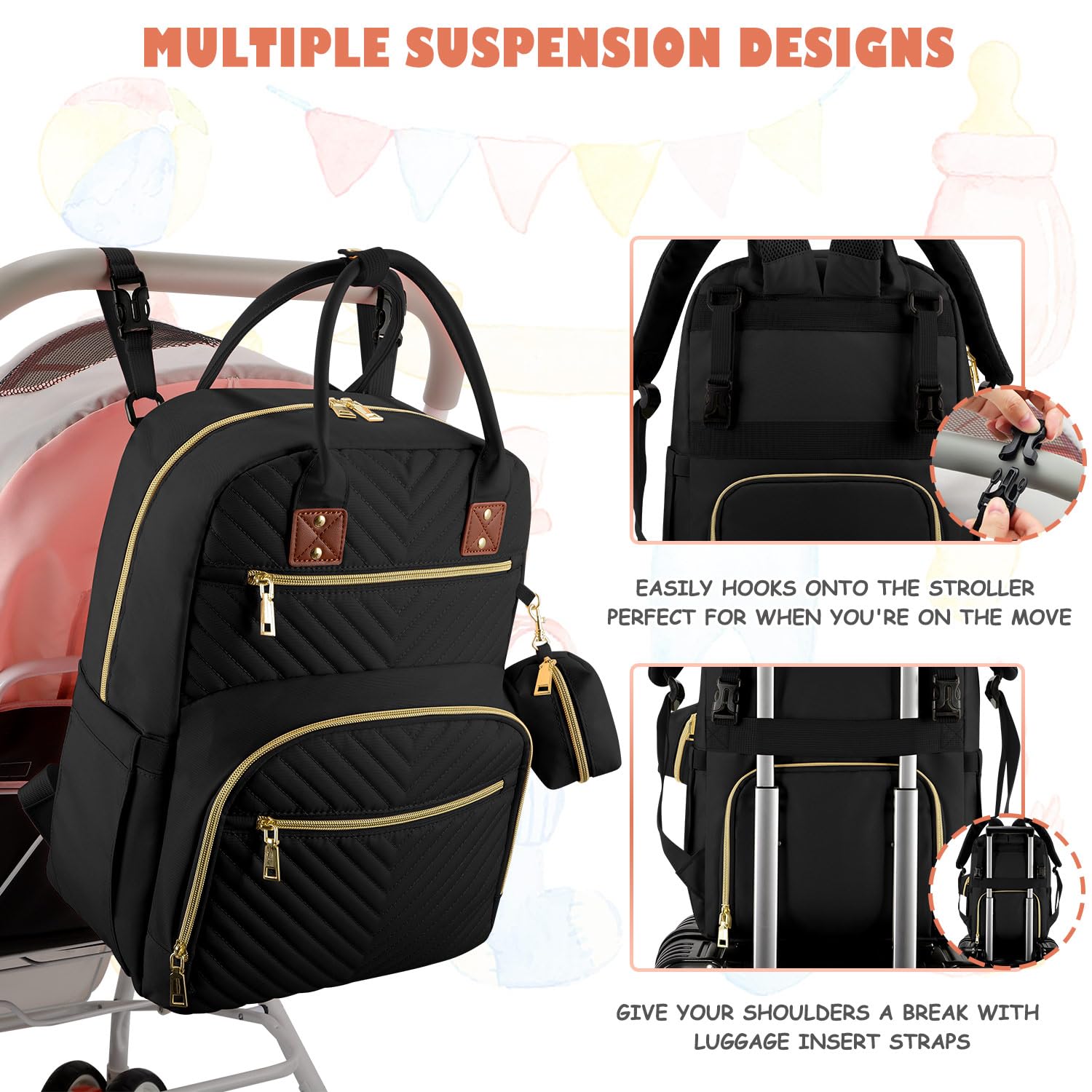 Detachable pacifier case on Tenot diaper bag for small items