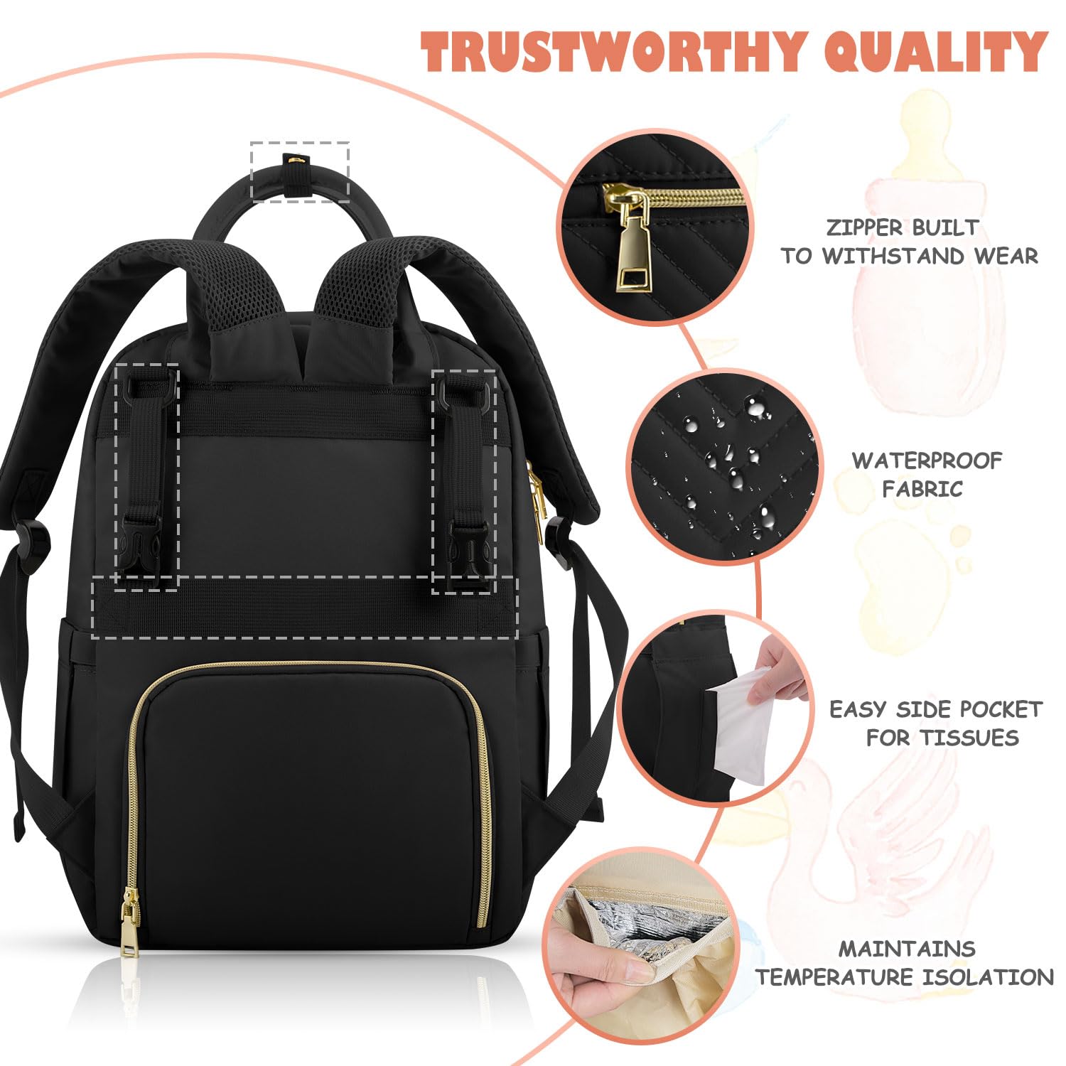 Tenot diaper bag with stroller straps in use for hands-free outings