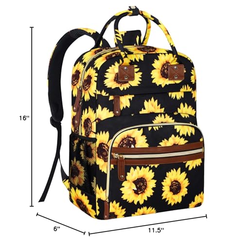 Tenot diaper backpack sunflower pattern lifestyle photo evokes cheerful on-the-go vibe.