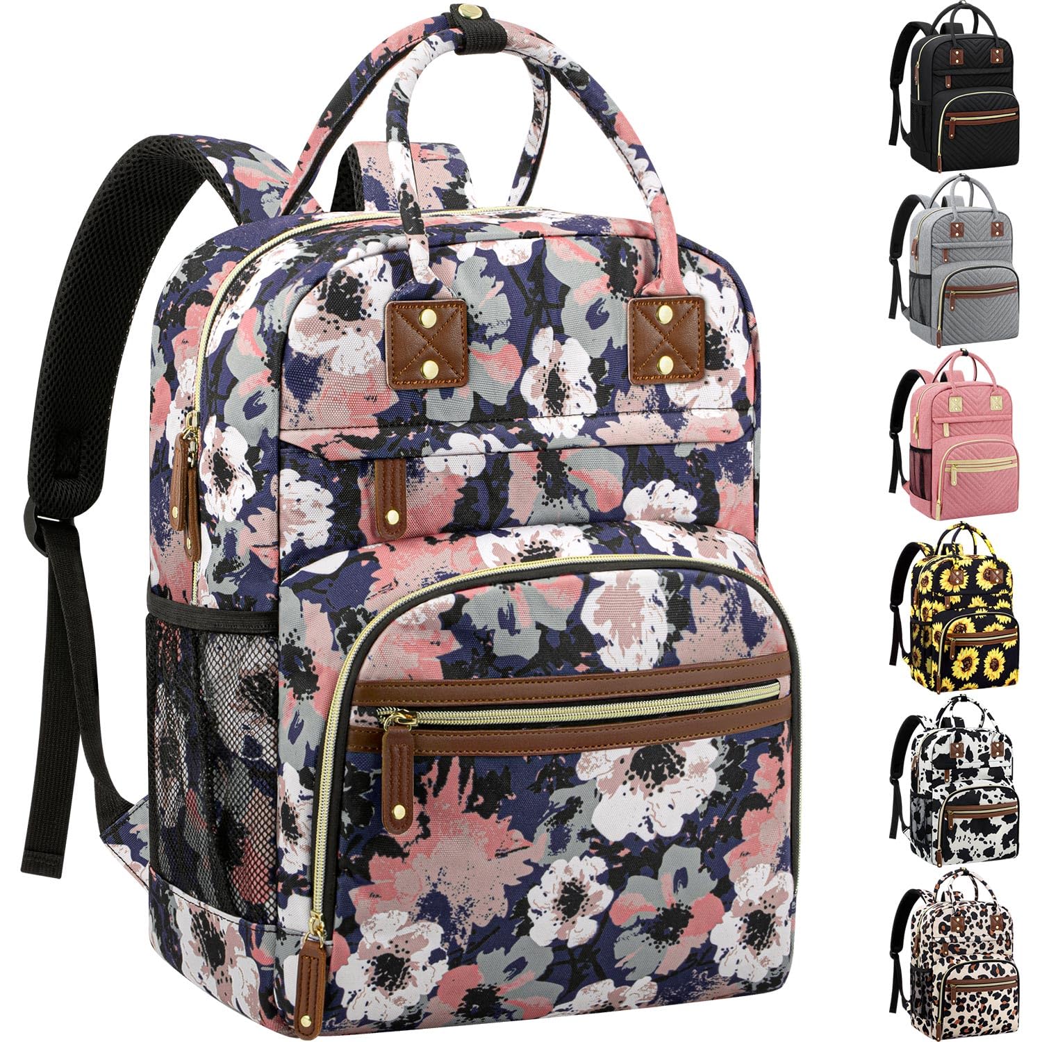 Tenot diaper bag backpack with floral pattern for stylish everyday storage on the go