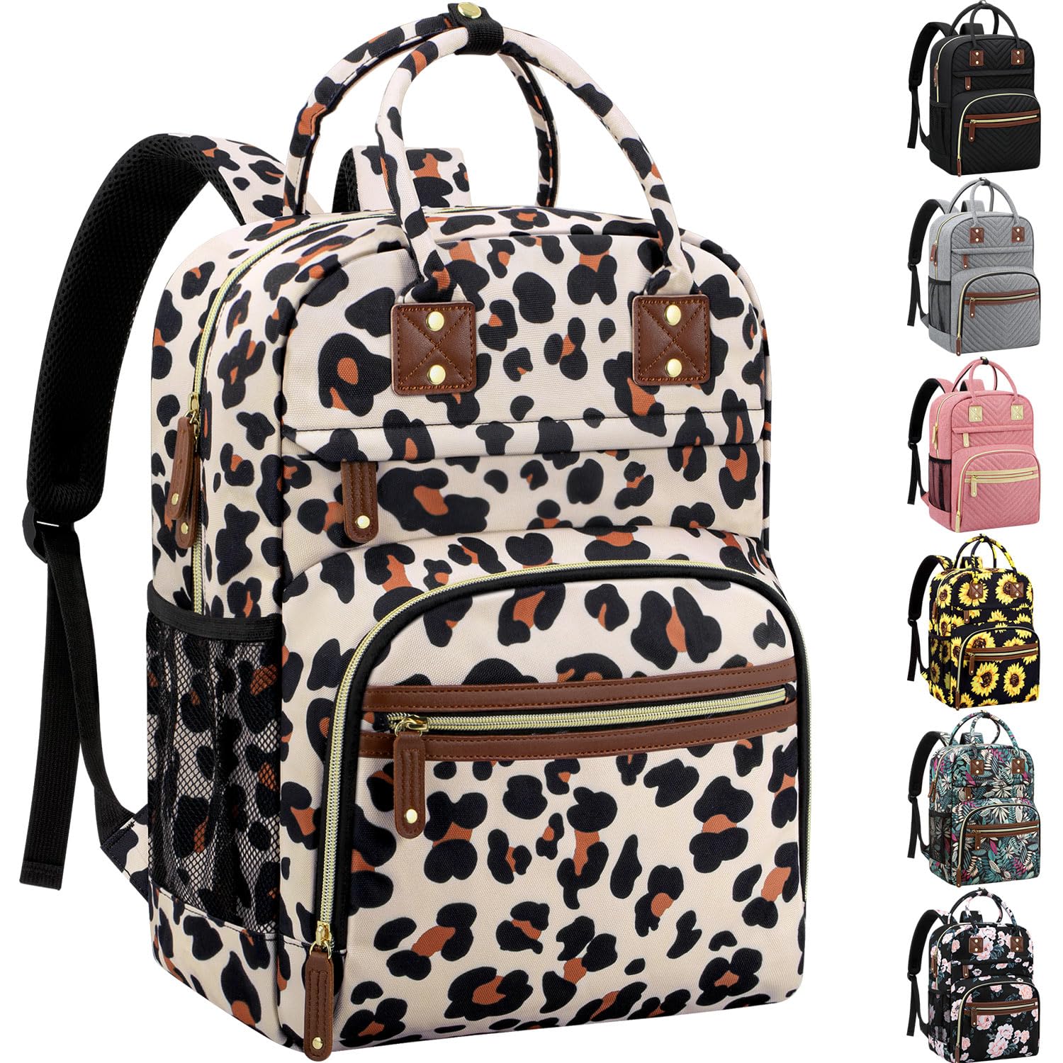 Tenot diaper bag backpack leopard front view highlights roomy storage for on-the-go essentials