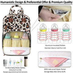 Tenot diaper bag backpack leopard side pocket showcases quick-access wipes and small items