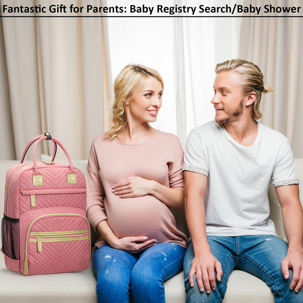 Tenot convertible diaper bag pink; functions as backpack, tote, or maternity bag.