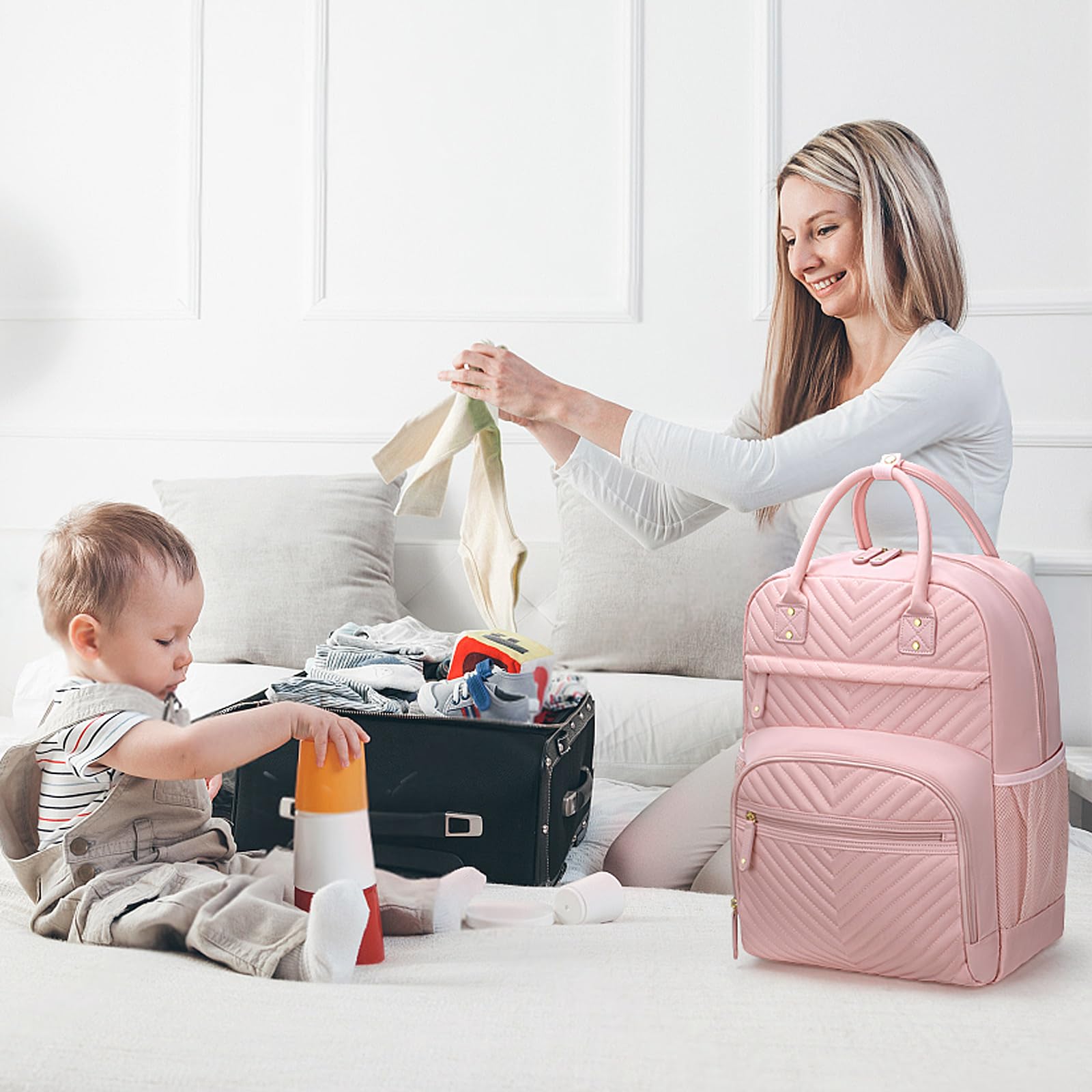 Tenot diaper bag gray color suits both moms and dads.