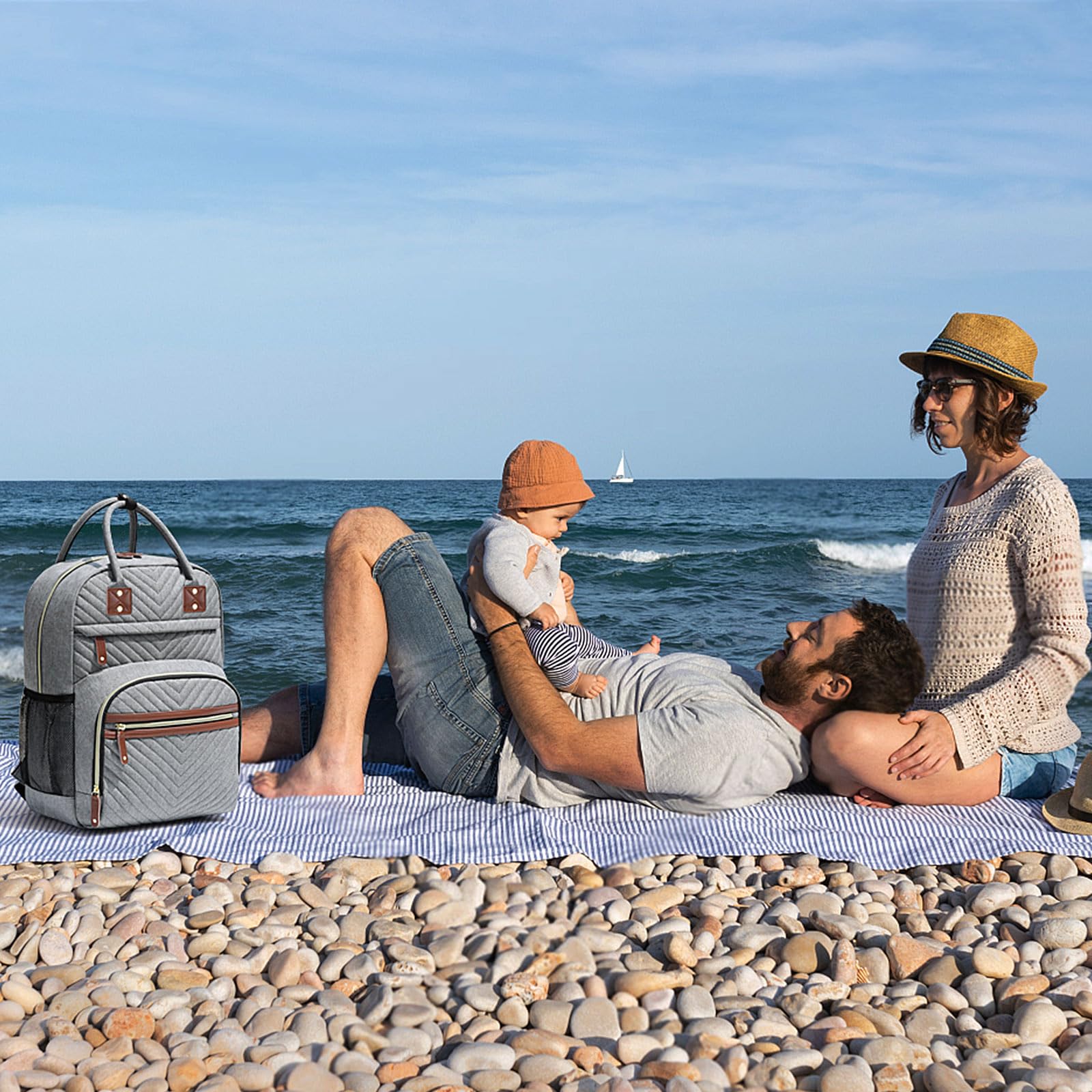 Tenot diaper bag grey carry straps illustrate versatile carry options.