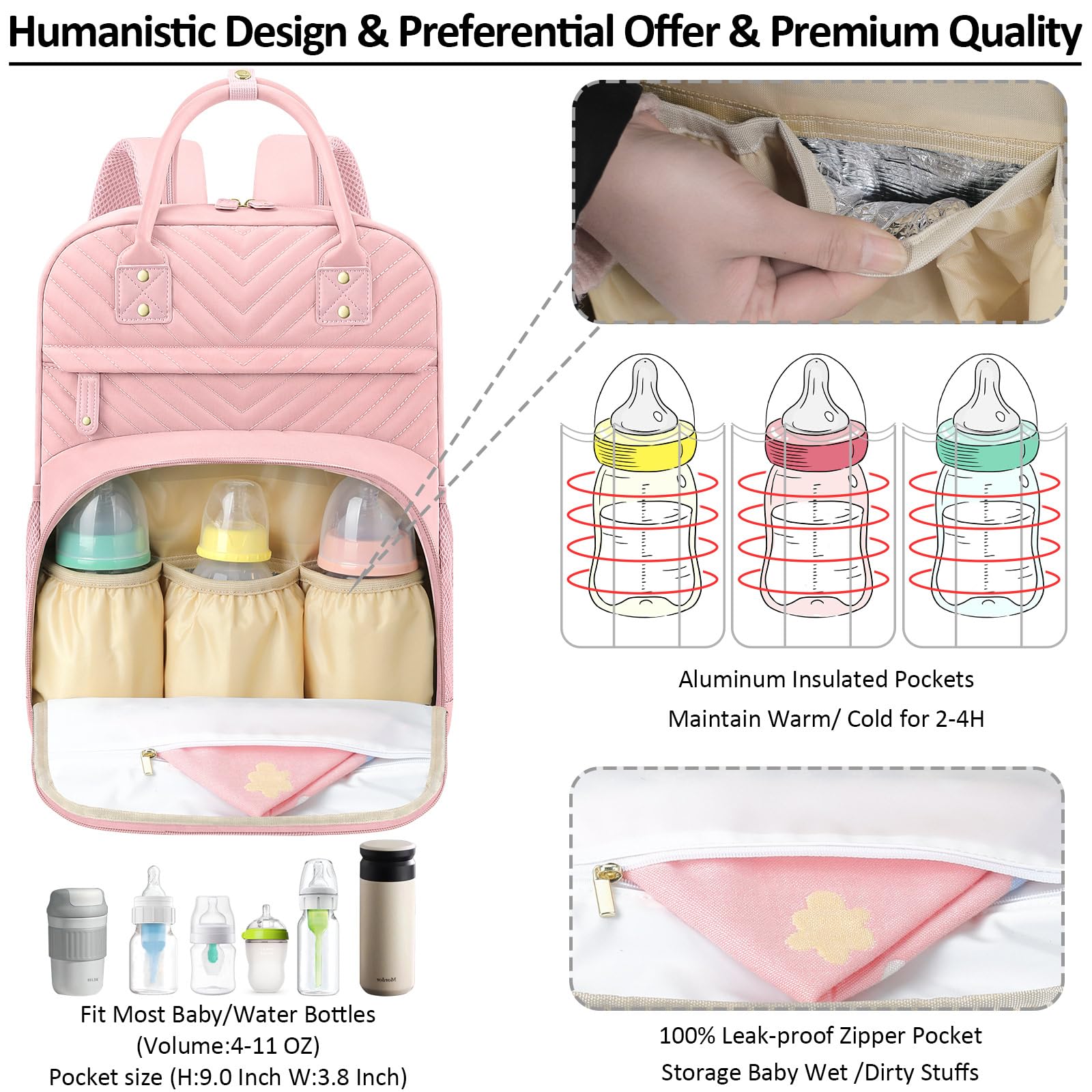 Tenot diaper bag insulated bottle pockets keep drinks warm or cool for hours.