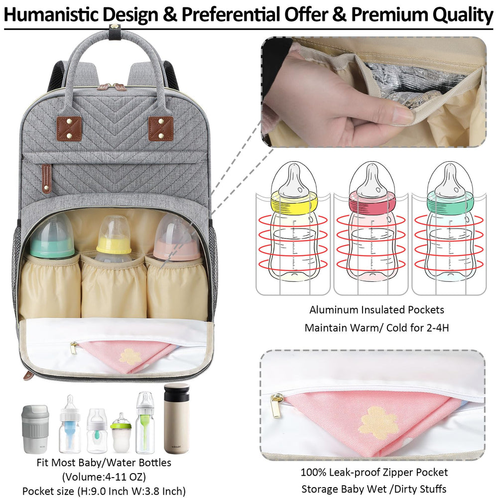 Tenot diaper bag open compartments show organized storage for diapers and wipes.