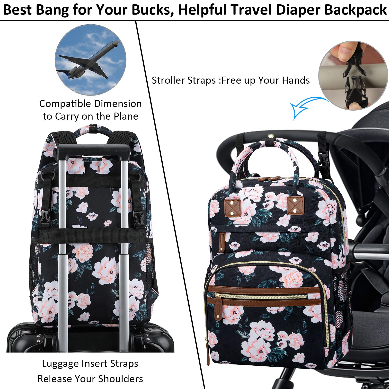 Tenot diaper bag multiple pockets organized for diapers, wipes, and baby items.