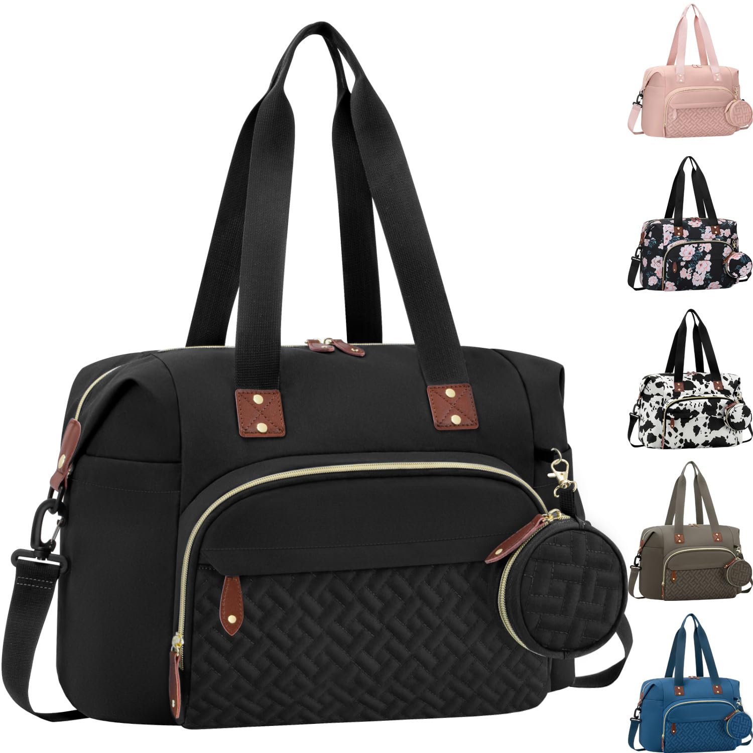 Tenot diaper bag tote front view shows its sleek design and roomy main compartment.