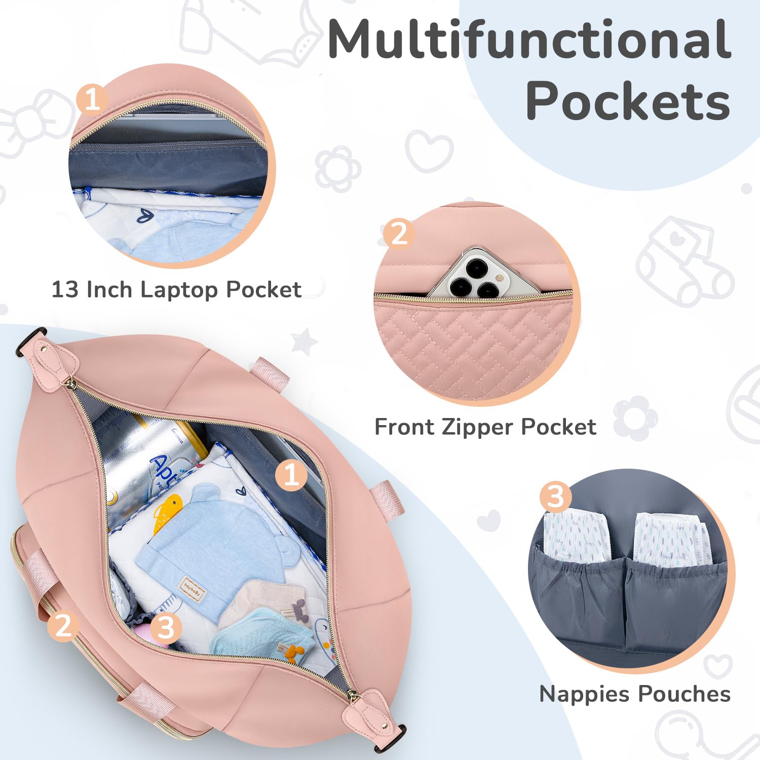 Tenot Diaper Bag Tote insulated bottle pockets keeping bottles warm or cold