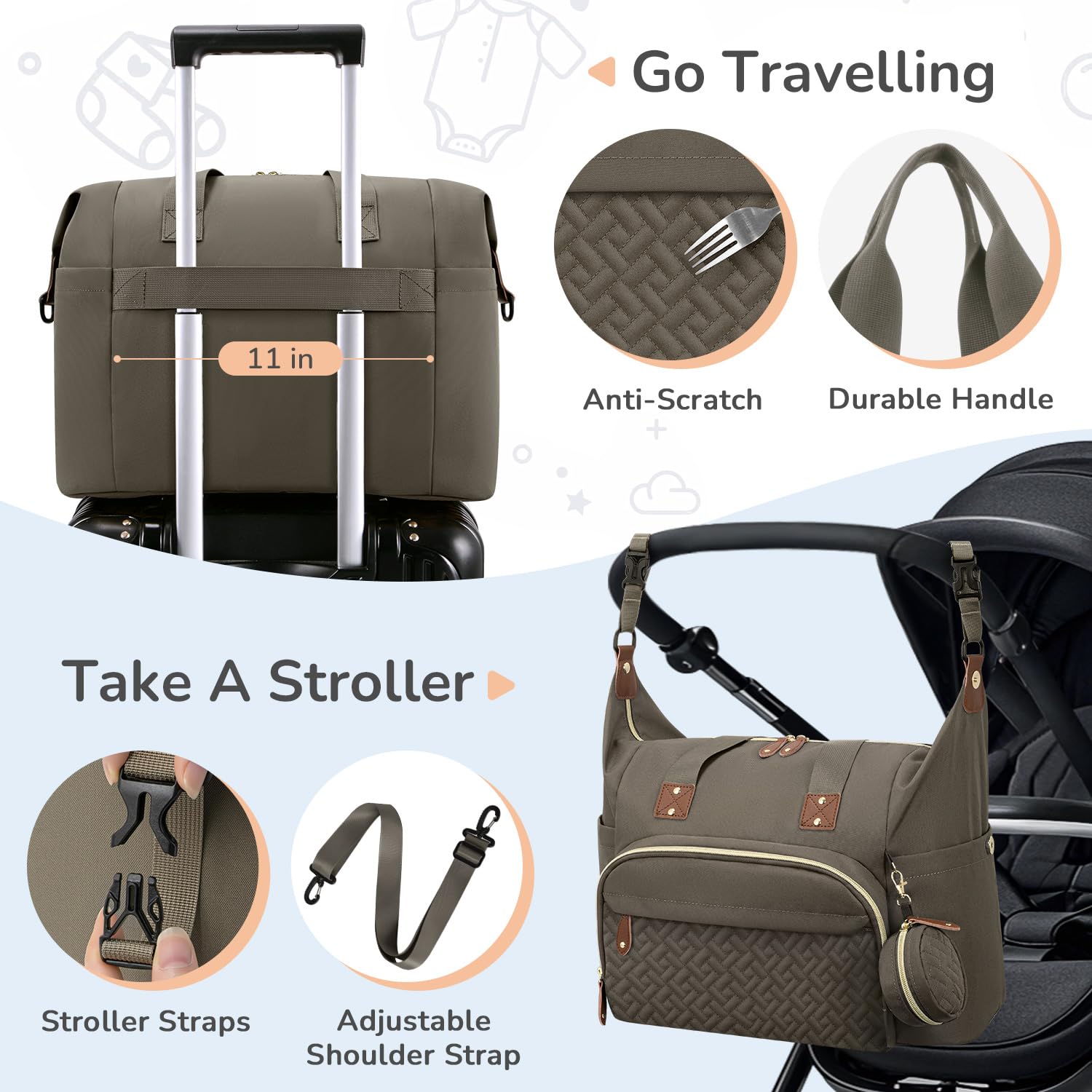 Tenot diaper bag tote insulated bottle pockets maintain temp.