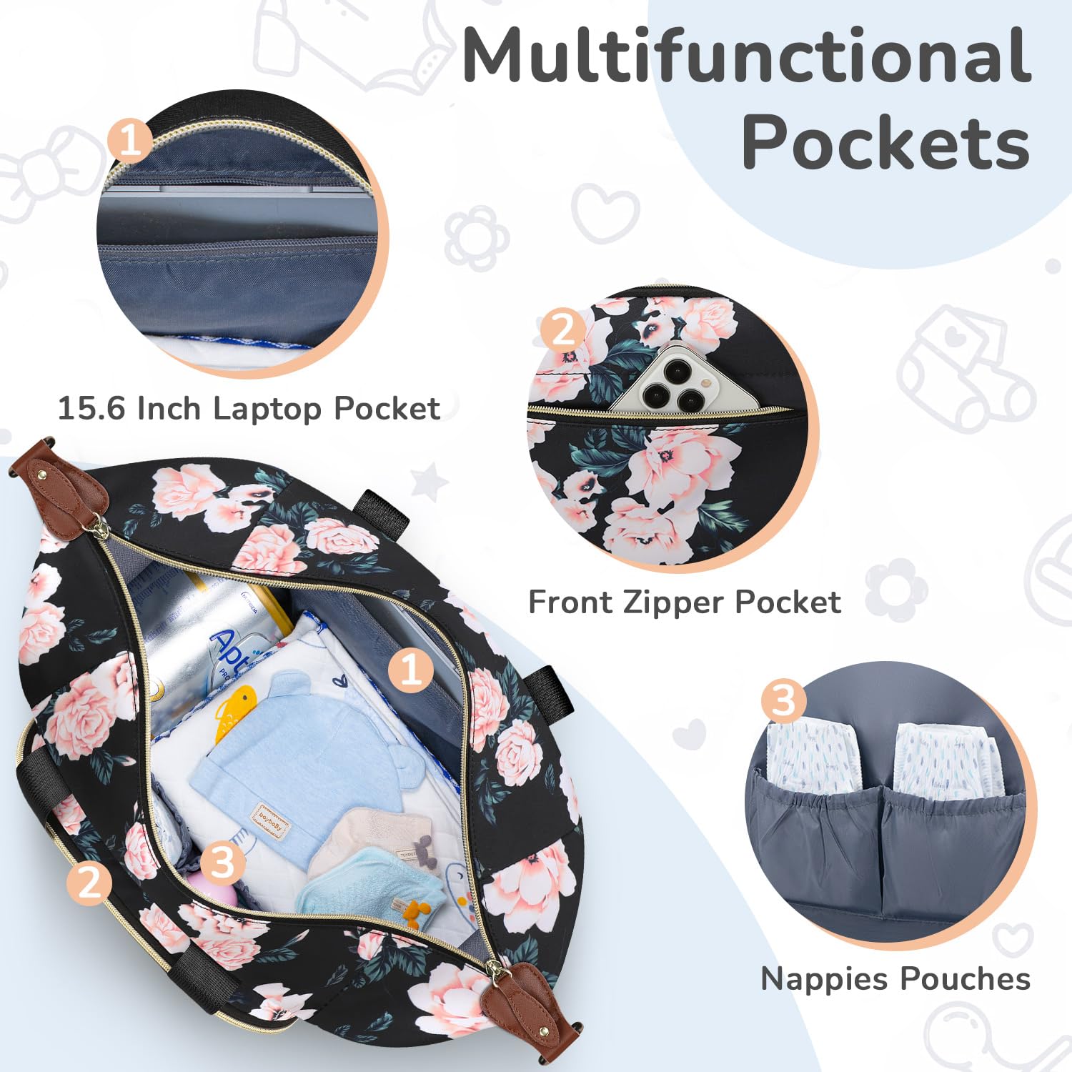 Tenot diaper bag tote insulated bottle pockets keep bottles at the right temperature.