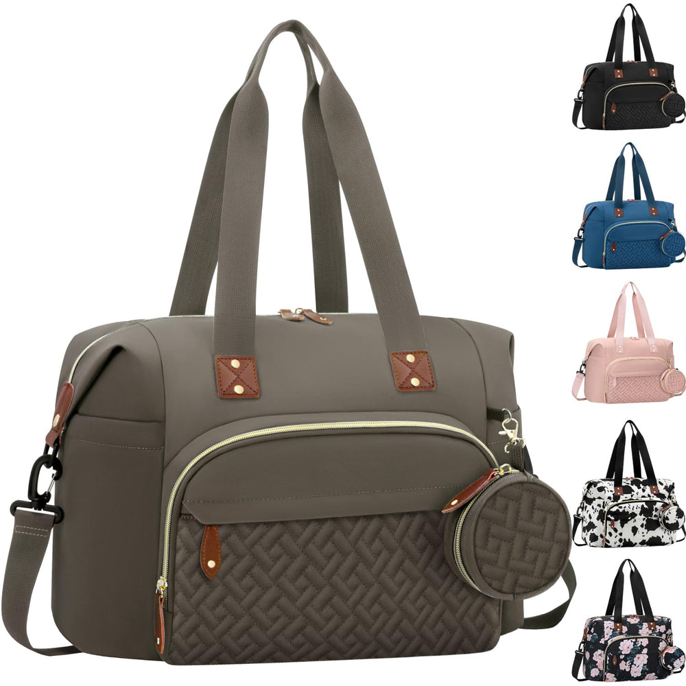Tenot diaper bag tote khaki front view showing organized storage for travel.