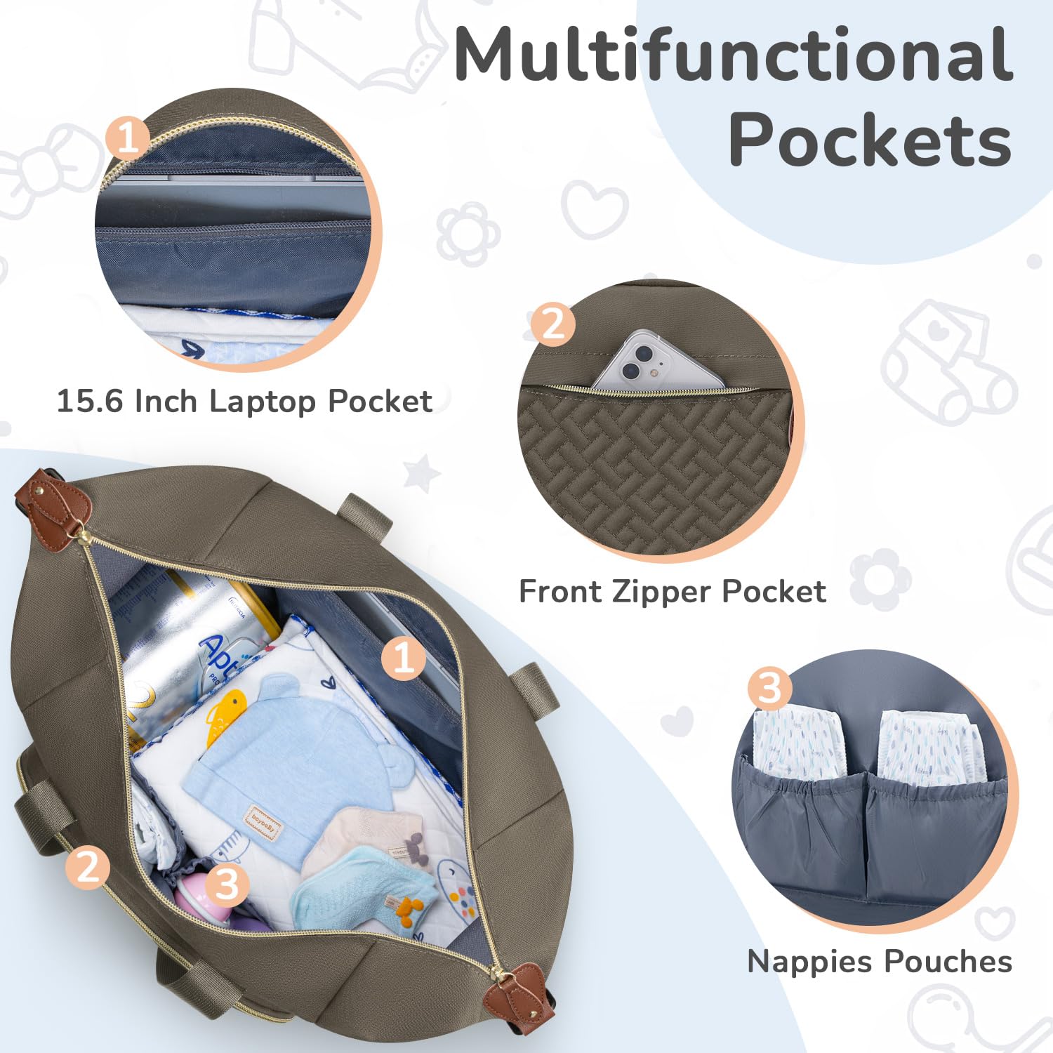 Tenot diaper bag tote rear view featuring luggage sleeve for easy travel.