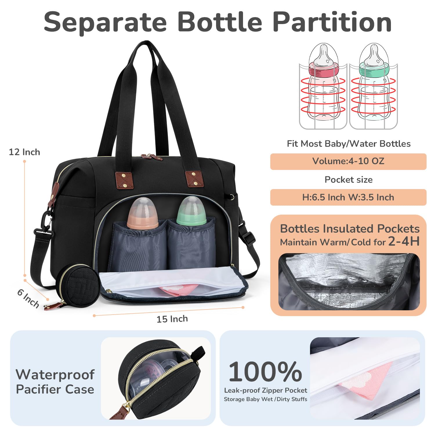 Tenot diaper bag tote side-pocket view highlights quick-access storage for wipes or bottles.