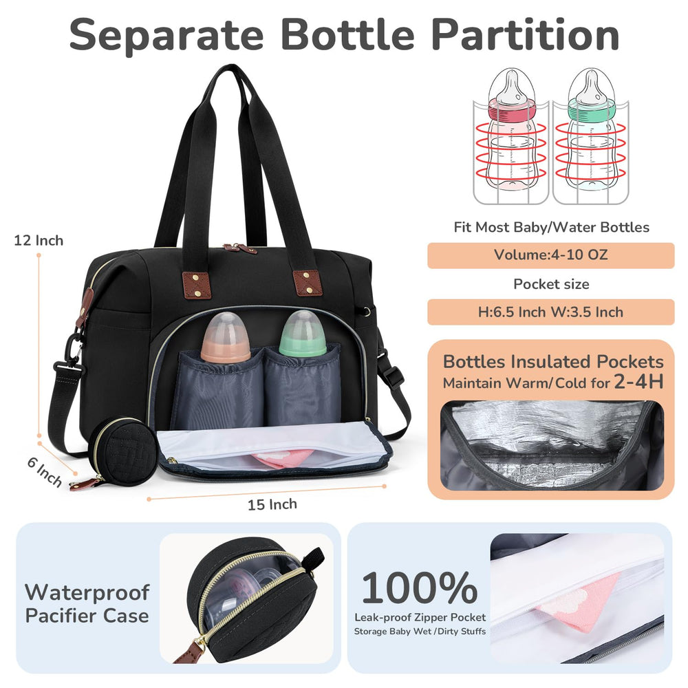 Tenot diaper bag tote side-pocket view highlights quick-access storage for wipes or bottles.