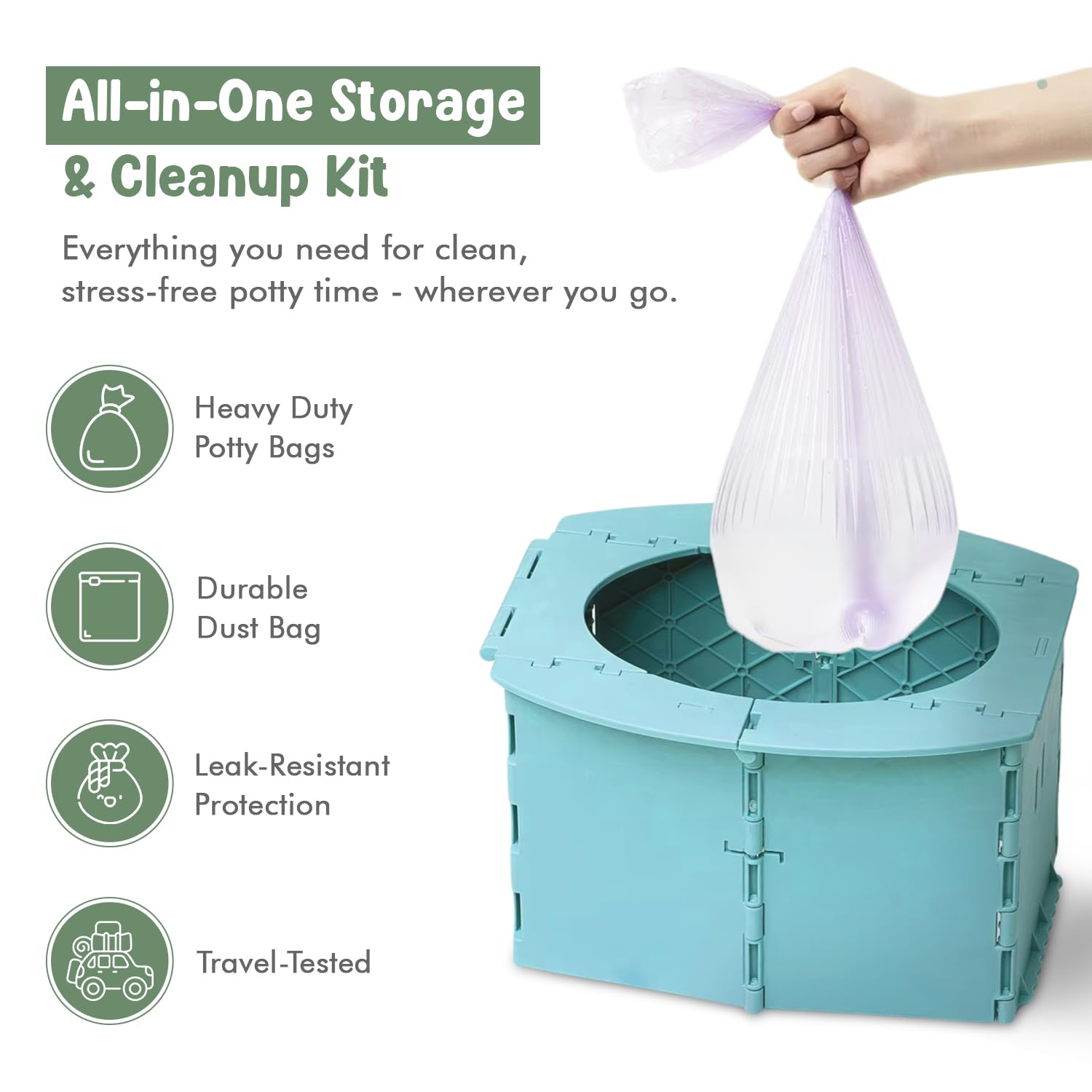 Teo portable travel potty leak-proof design helps prevent spills.