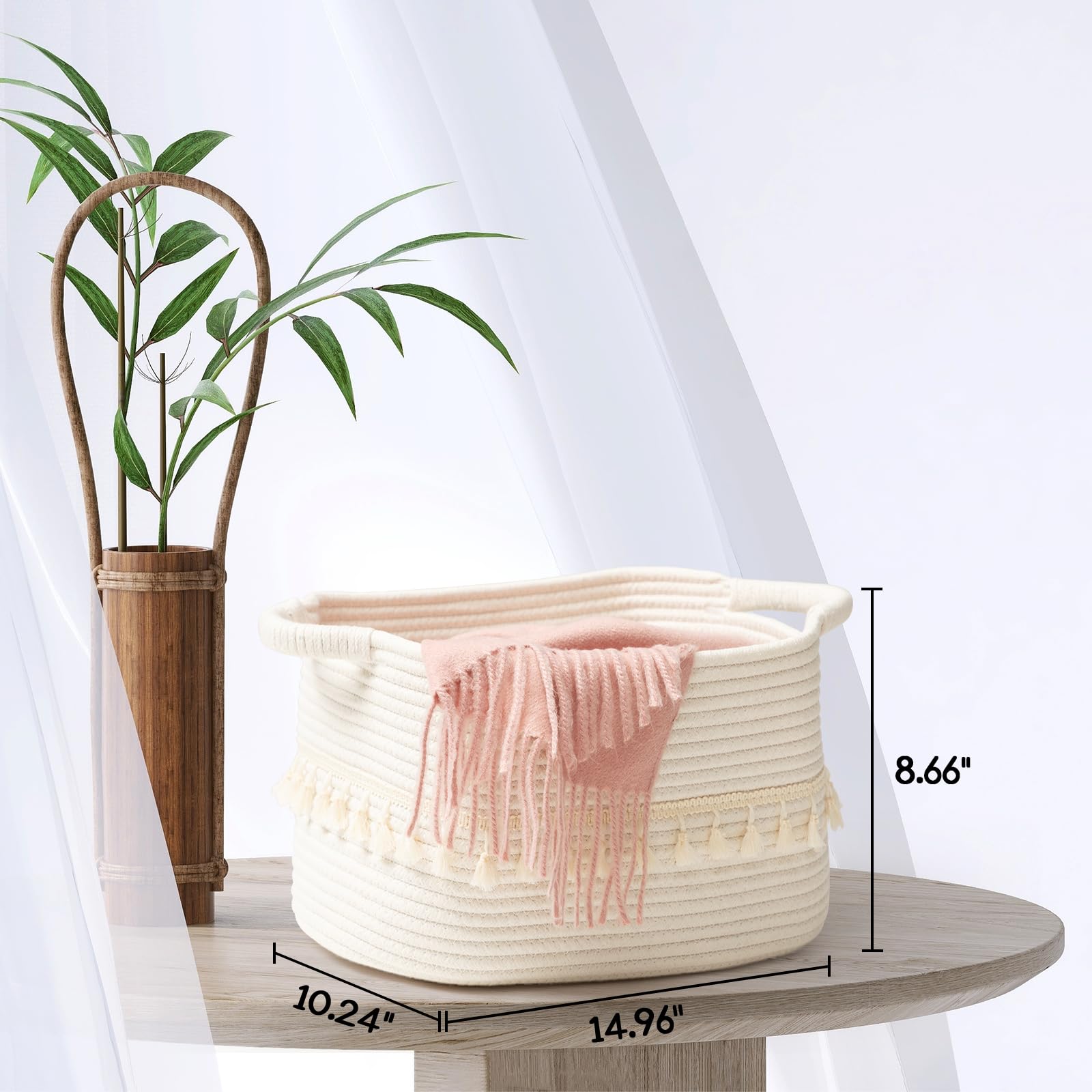 TeoKJ 15x10x9 size displayed in closet for blankets and magazines.