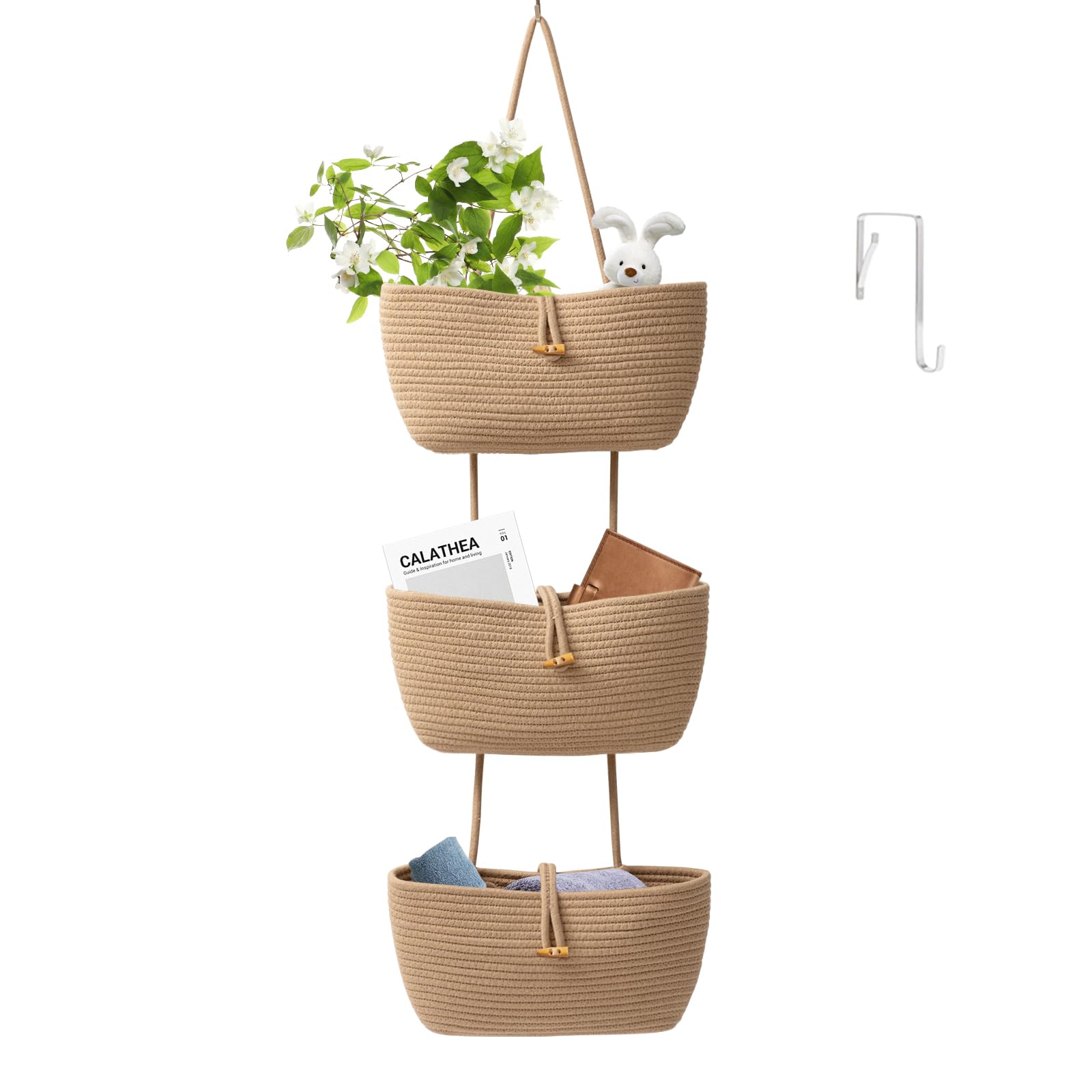 TeoKJ 3-tier cotton rope baskets over-the-door setup for organized nursery storage