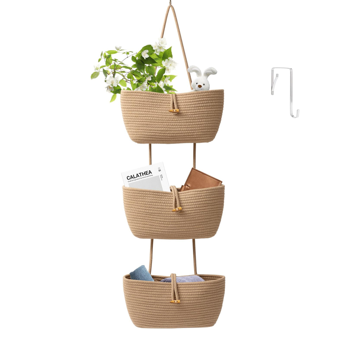 TeoKJ 3-tier cotton rope baskets over-the-door setup for organized nursery storage