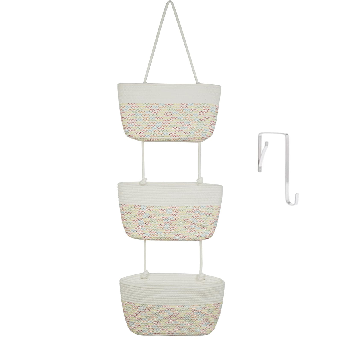 TeoKJ 3-tier woven cotton wall baskets over-door setup for clutter-free entryway storage.