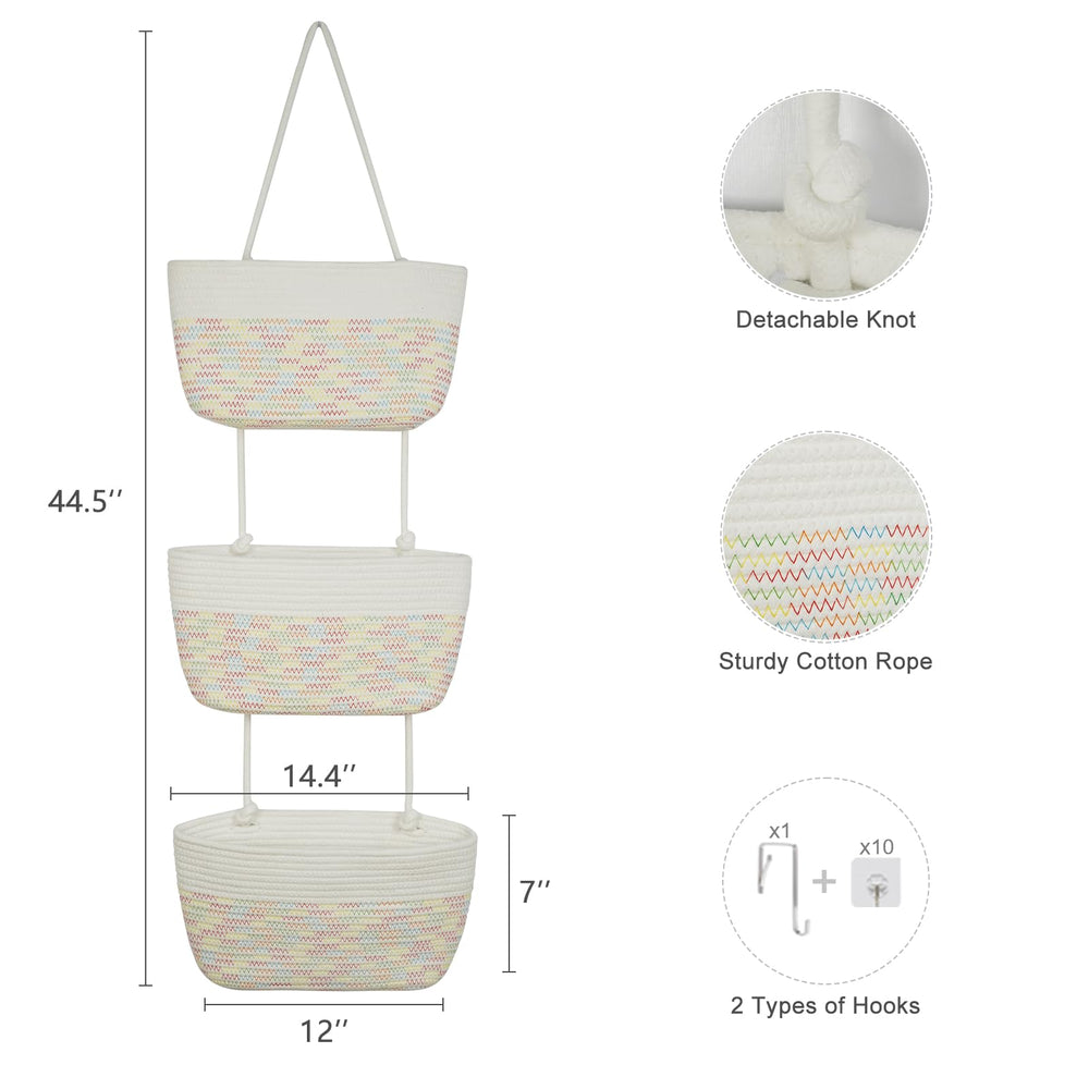 TeoKJ rainbow stitching closeup highlights durable natural cotton for nursery decor.