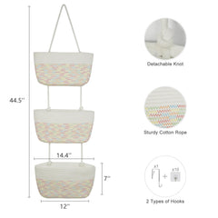 TeoKJ rainbow stitching closeup highlights durable natural cotton for nursery decor.