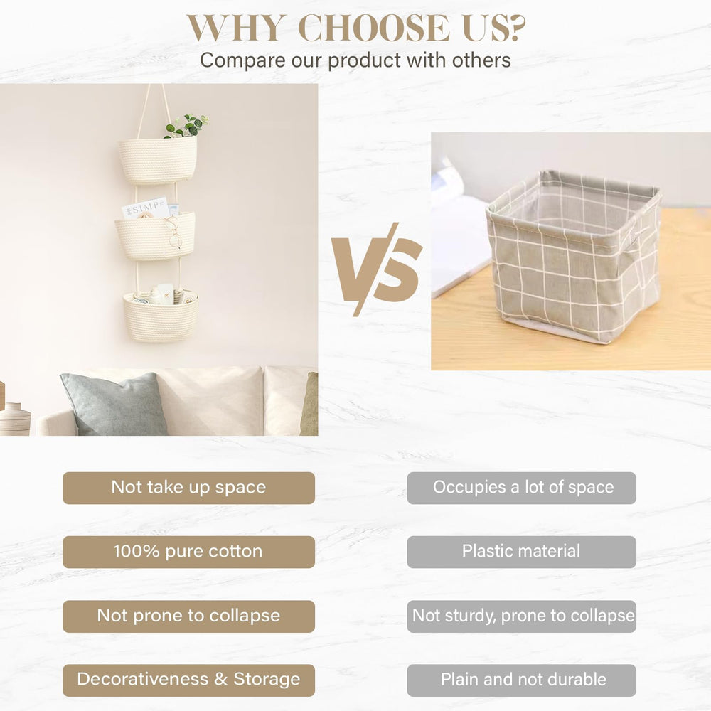 TeoKJ folding cotton baskets collapsible for compact storage
