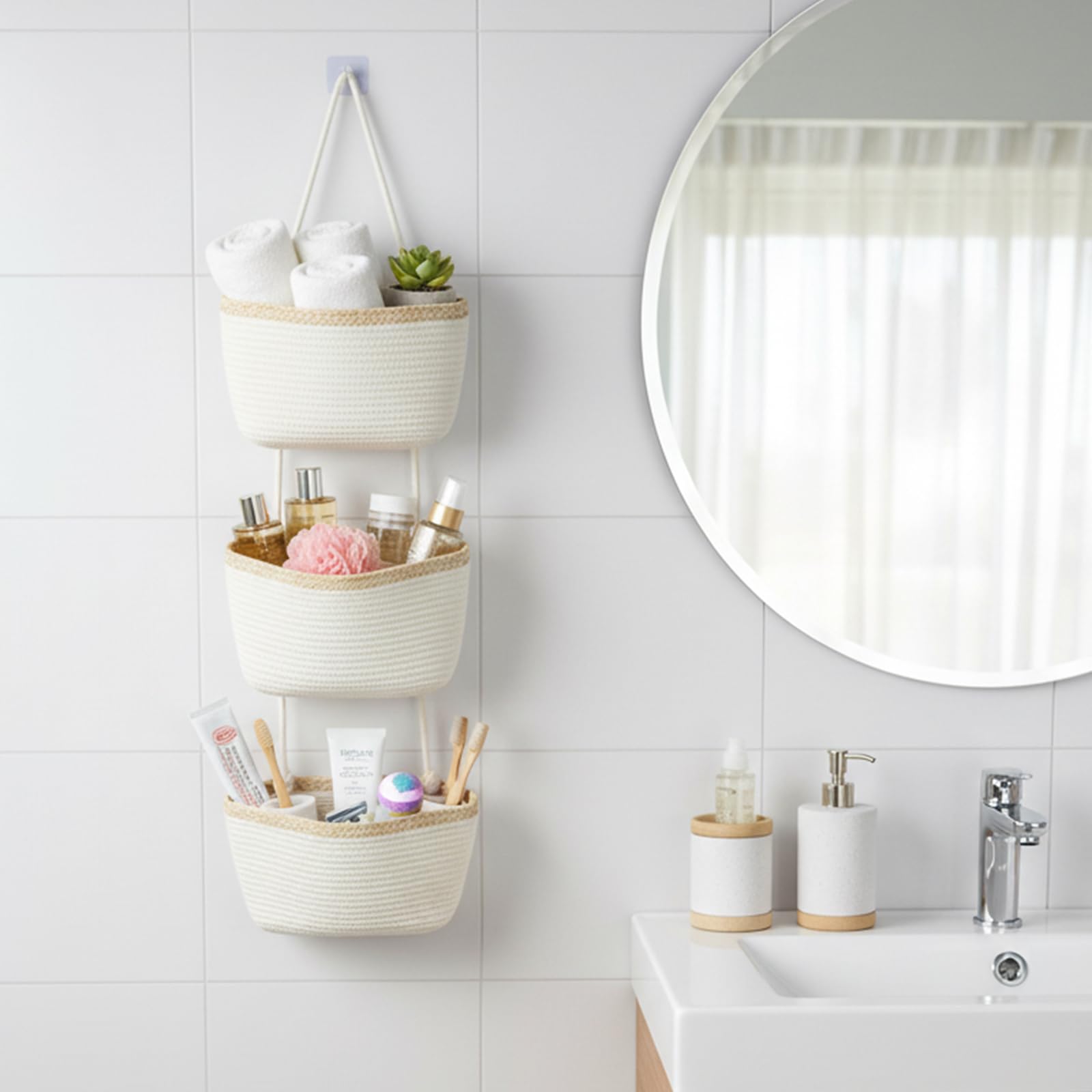 TeoKJ large-capacity 3-tier system holds towels, diapers and toys neatly.