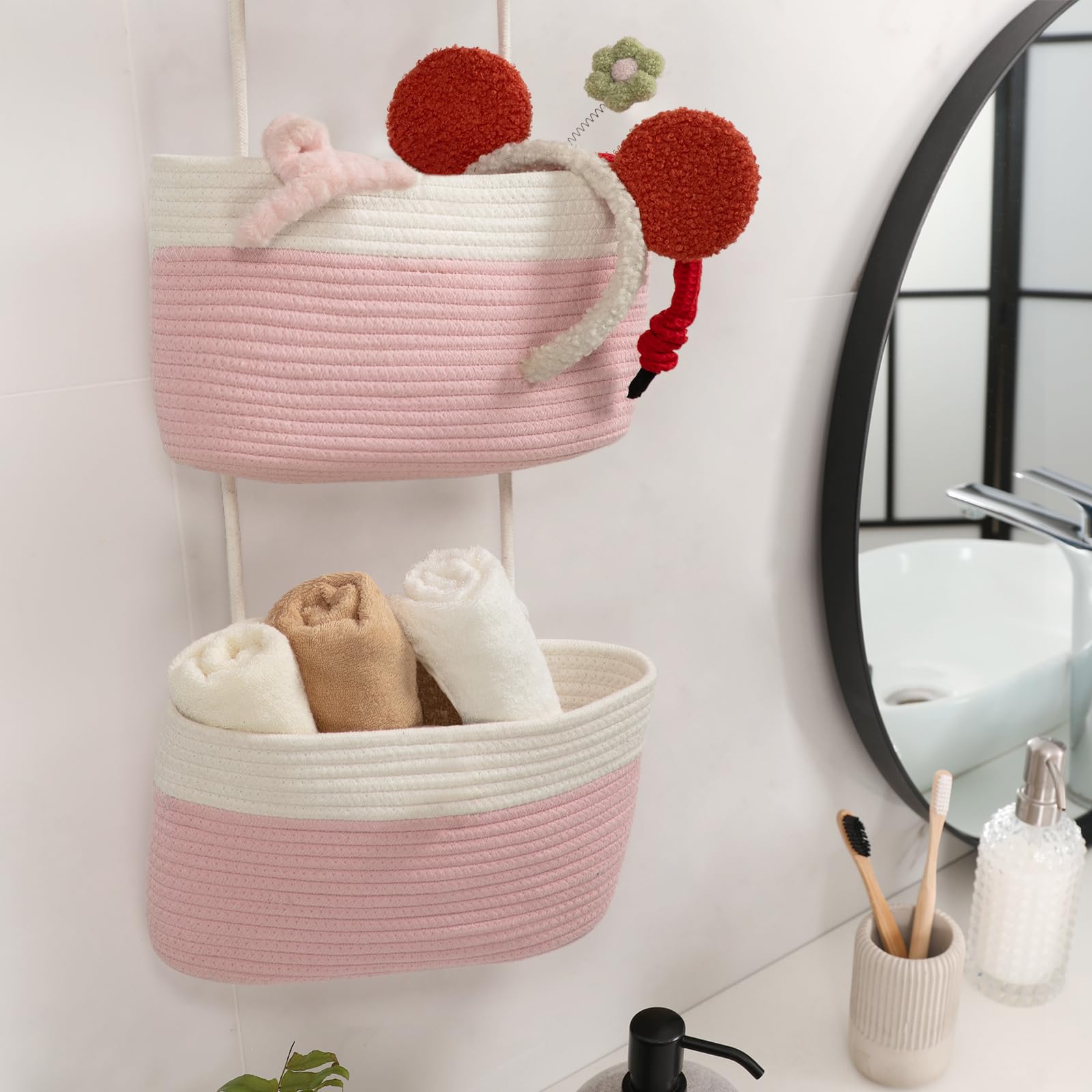 TeoKJ decorative rope baskets with hooks add a soft decorative touch