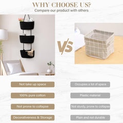 TeoKJ black three-tier baskets front view emphasizes spacious compartments.