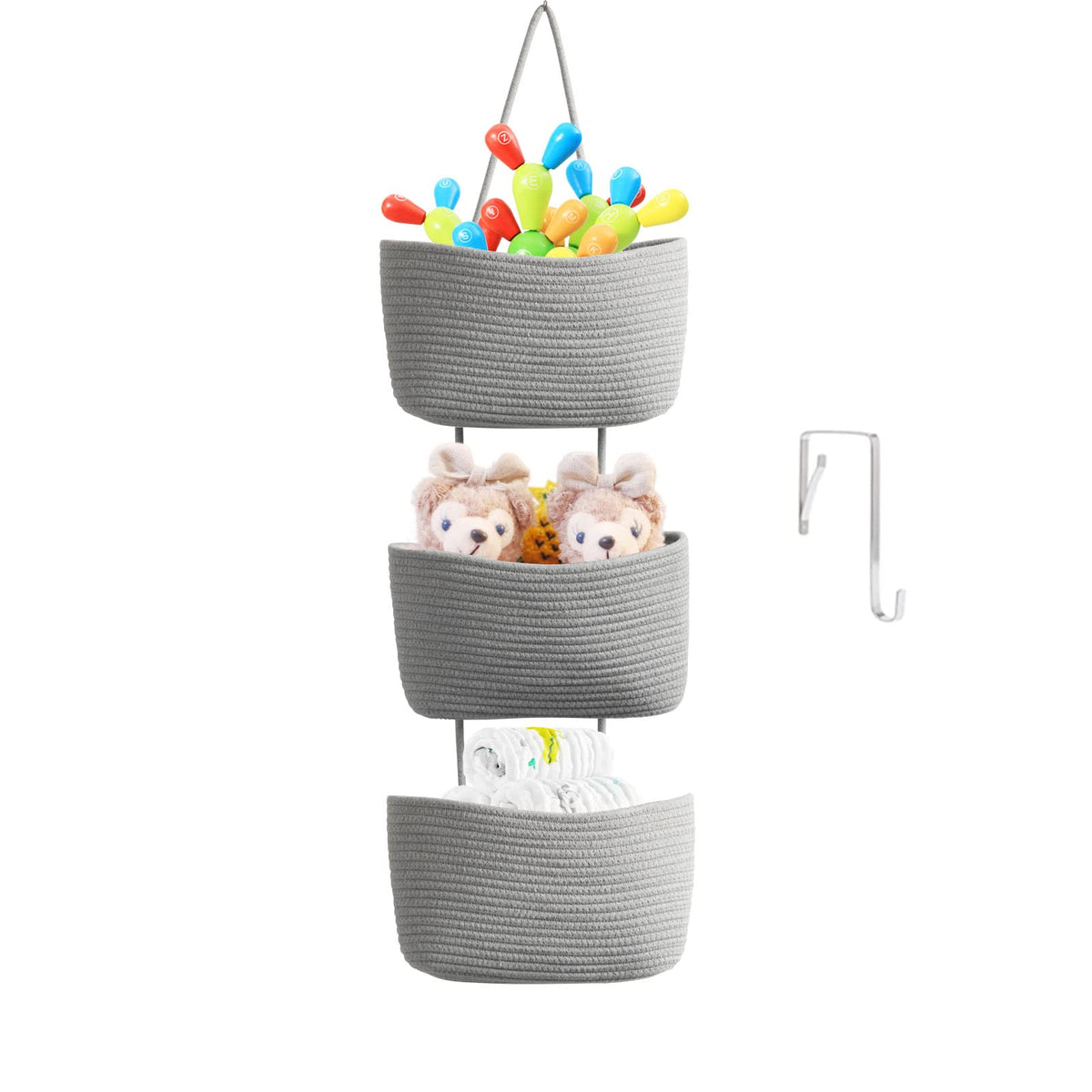 TeoKJ 3-tier woven cotton baskets close-up showing durable natural fibers for stylish storage