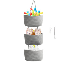 TeoKJ 3-tier woven cotton baskets close-up showing durable natural fibers for stylish storage