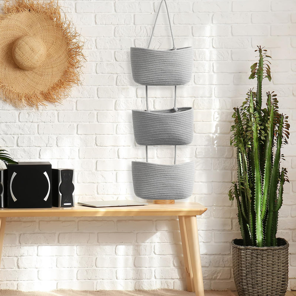 TeoKJ hanging setup with gray baskets for convenient over-the-door organization
