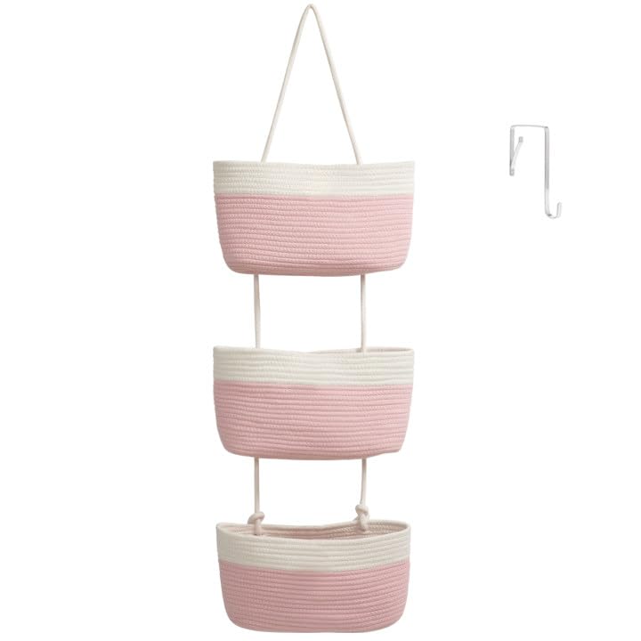 TeoKJ pink and white over-the-door organizer baskets three-tier design for stylish storage