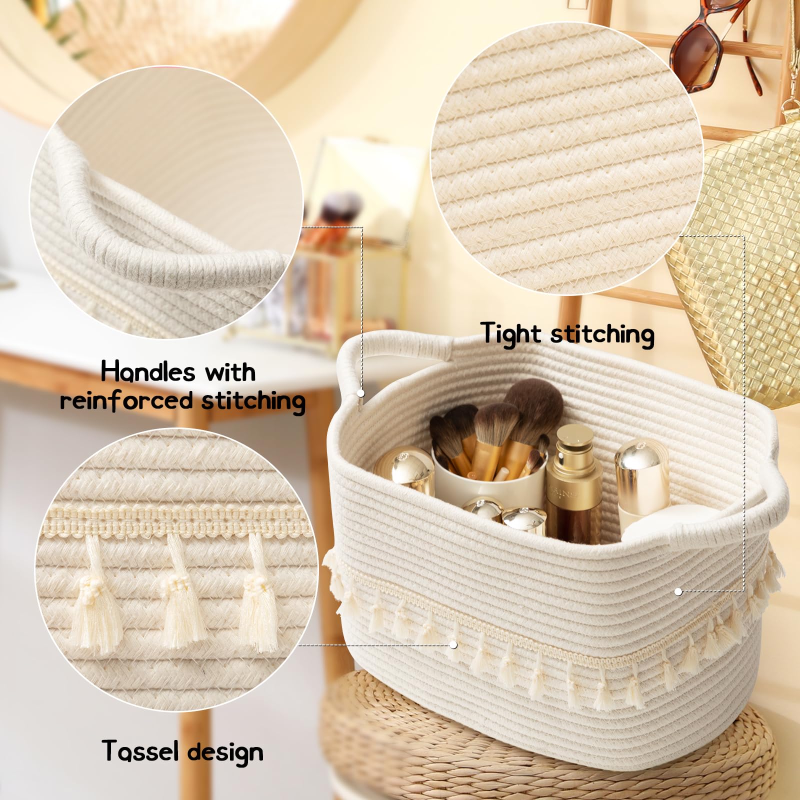 TeoKJ rope basket with sturdy handles ready to move between rooms.