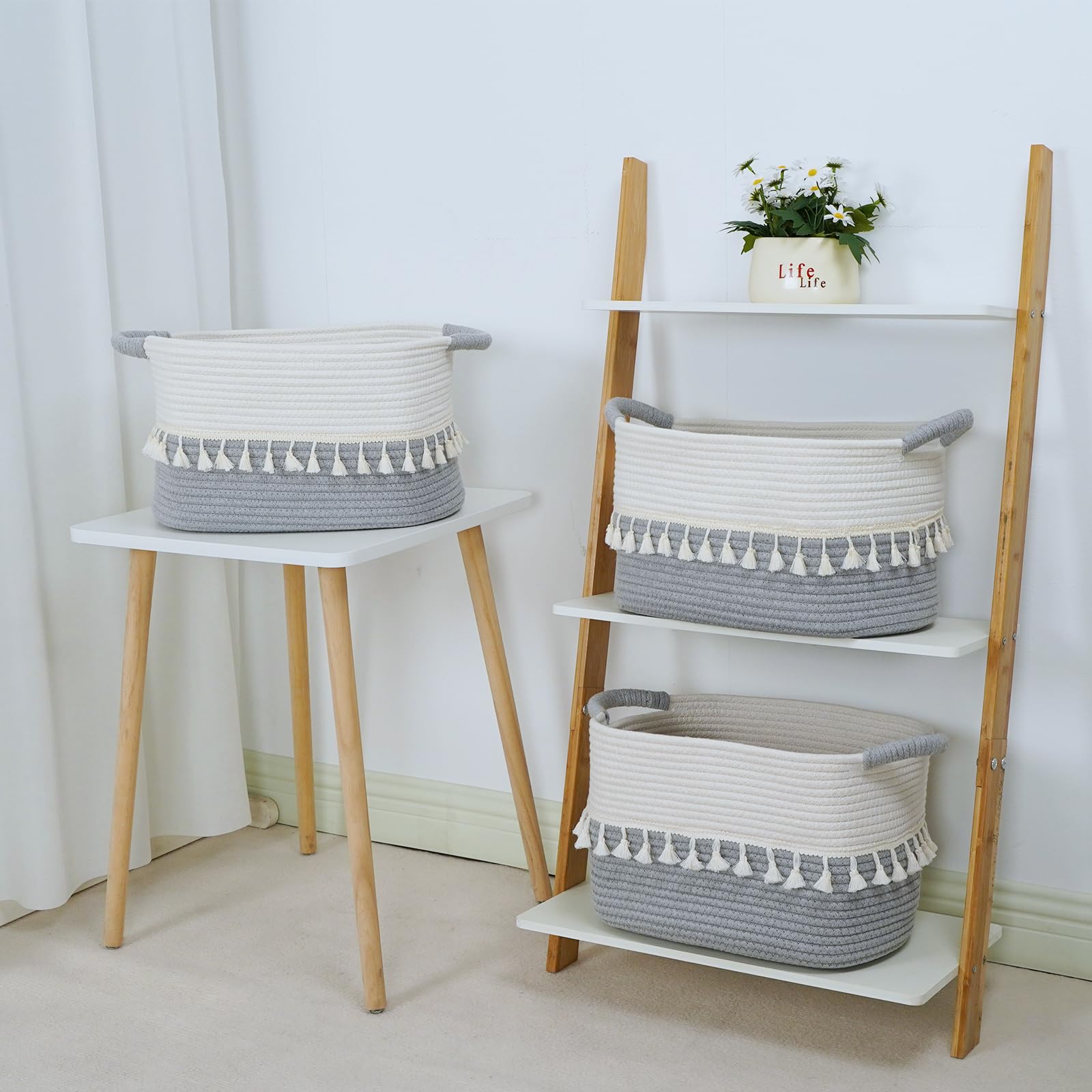 TeoKJ storage basket 3-pack durable-handles for easy moving between rooms