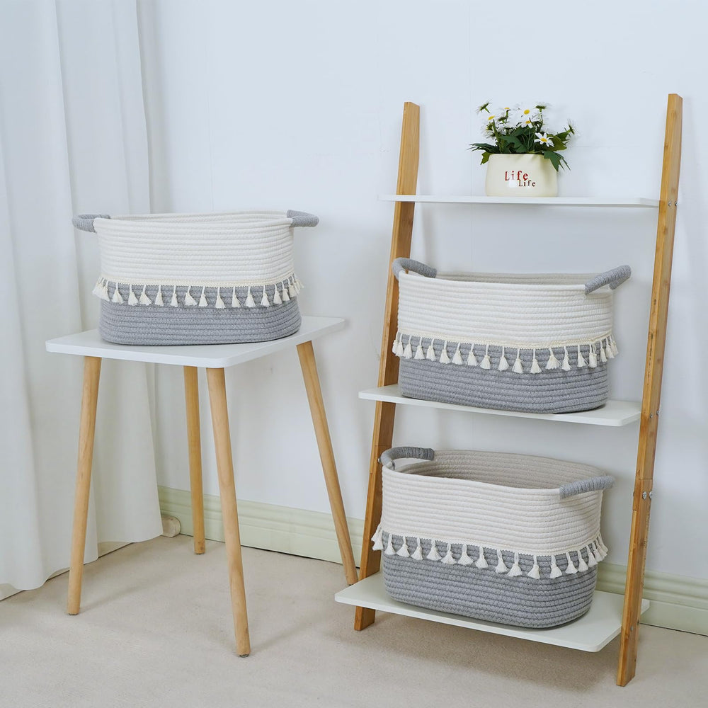 TeoKJ storage basket 3-pack durable-handles for easy moving between rooms