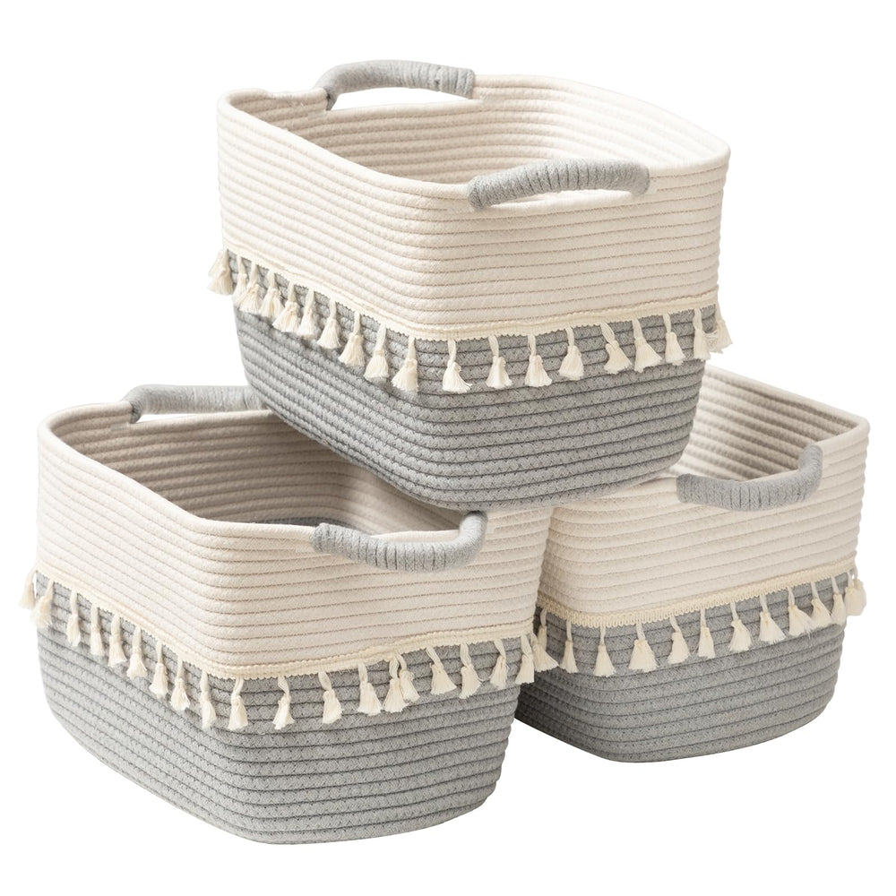 TeoKJ storage basket 3-pack on living room shelf for stylish organization and easy access